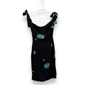 Reformation | Marla Aquarelle floral tie sleeve strap midi dress Black | Size 4